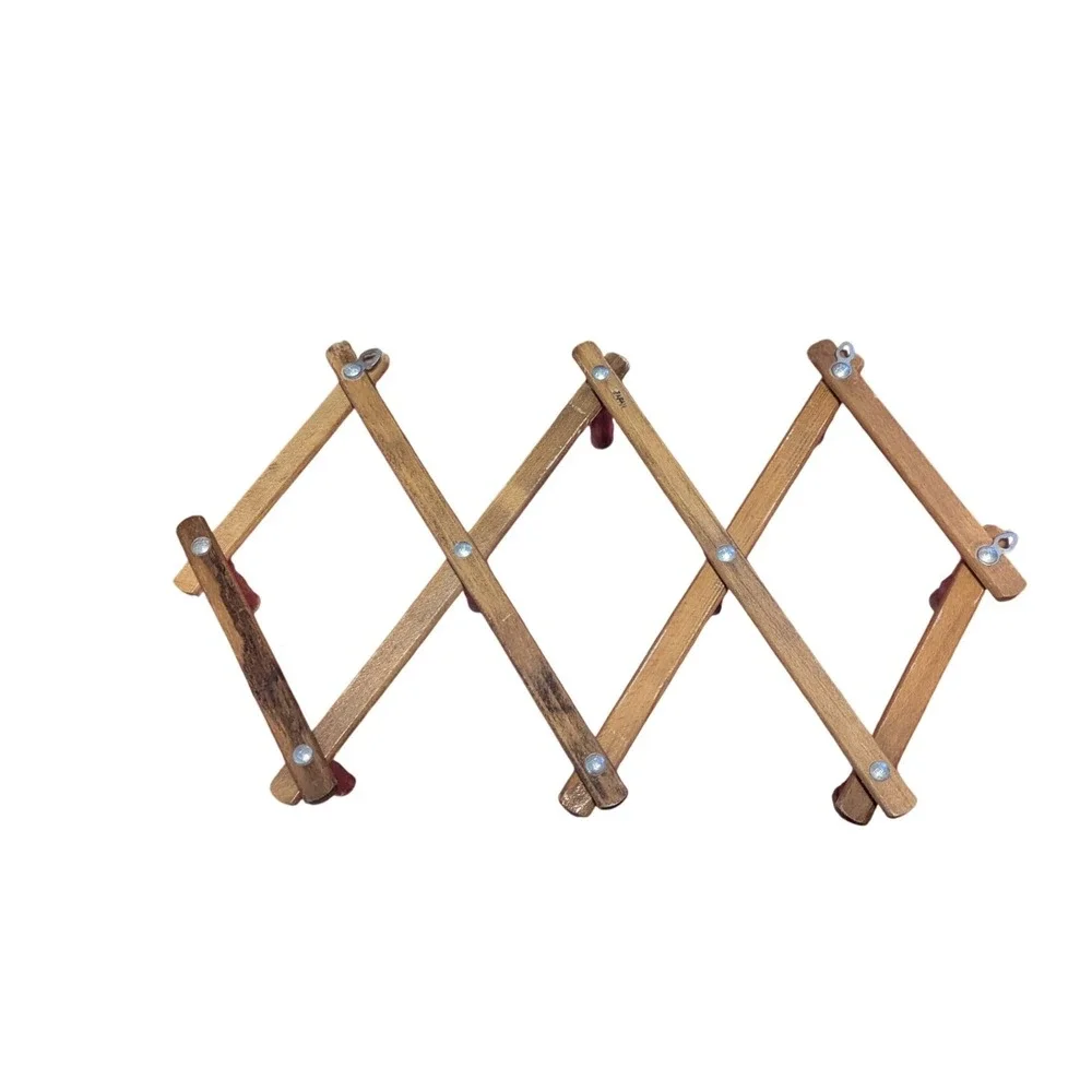 VTG Wood‎ Accordion Peg Rack Expandable Wall Cottagecore Boho MCM Hanging Hat